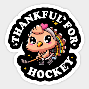 Thankful for Hockey Cute Kawaii Turkey Sticker